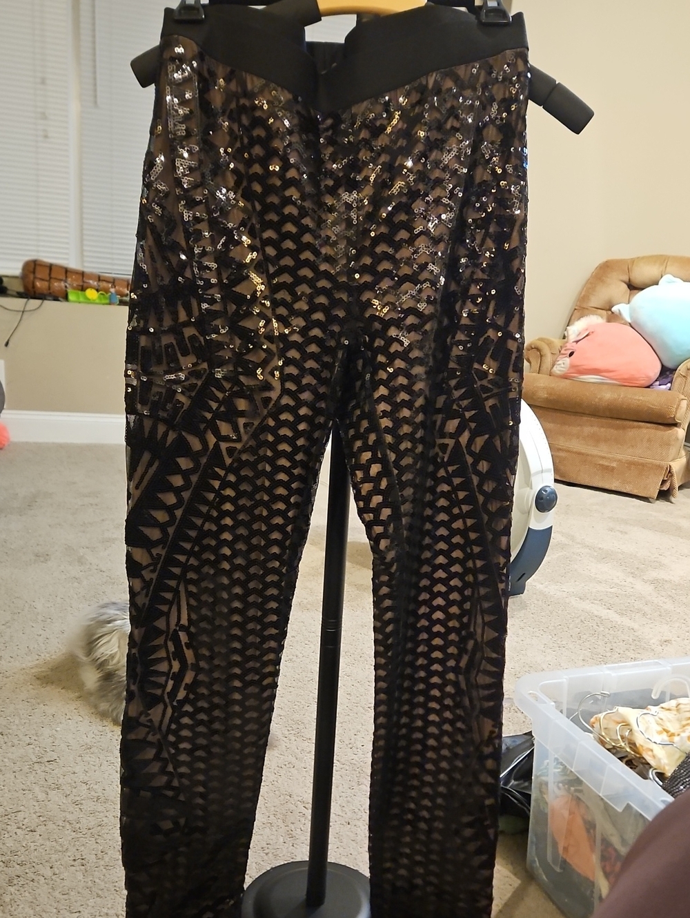 BCBGMaxAzria Black Sequin Patterned Skinny Pants - Picture 1 of 3